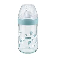 NUK Nature Sense Glasflasche mit Silikon-Trinksauger mittelgroß (0-6 Monate), Grün, 240 ml