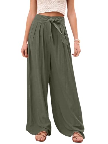 Image of Leriya Fashion High Waist Palazzo Pants for Women | Poly Cotton Wide Leg Trouser Pants for Women | Relaxed Fit Pleated Trousers for Casual & Semi-Formal Wear