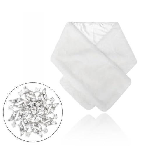 Ursumy Women's Wedding Faux Fur Wraps Bridal Shawl Fur Stole Fur Scarf with Rhinestones Brooch for Bride and Bridesmaids3