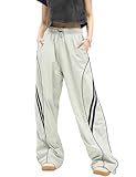 FCOOLYEET Y2k Herren-Trainingshose mit Kordelzug, leicht, Coole Fallschirmhose, Streetwear, GRAU, Groß