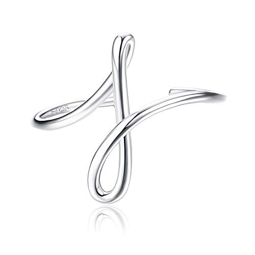 Fiasaso 925 Sterling Silver A-Z Letter Rings for Women Stackable Alphabet Charm Initial Rings Open Adjustable Size 6-9