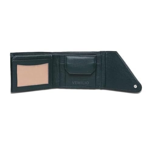 Image of VEMILIO Men's Vegan Leather Wallet for Men | Edge Cut Slim Bi-Fold Gents Purse | Stylish Wallet with Coin Pocket | 3 Card Slots | ID Window & 2 Currency Compartments (Green)