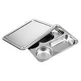 VERDANVERSE Edelstahl Servierteller Mit Deckel Unterteilter Küchenteller 5 Fächer Rostfrei Langlebig Leicht Zu Reinigen Für Studenten Und Kantinenessen