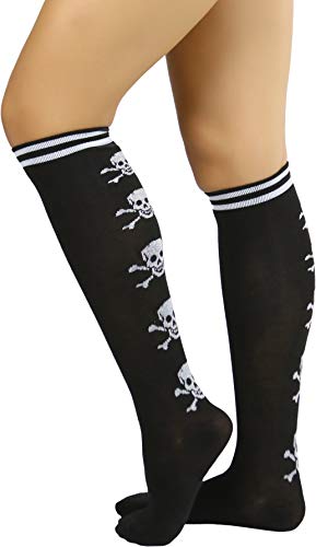 ToBeInStyle Women’s Spooky Halloween Cross Bone Pirate Knee High Acrylic Socks3