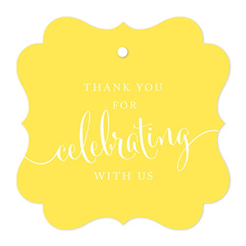 Andaz Press Fancy Frame Gift Tags, Thank You For Celebrating With Us, Yellow, 24-Pack, For Baby Bridal Wedding Shower, Birthdays, Anniversary, Graduation, Baptism, Christening, Party, Presents #TOP8