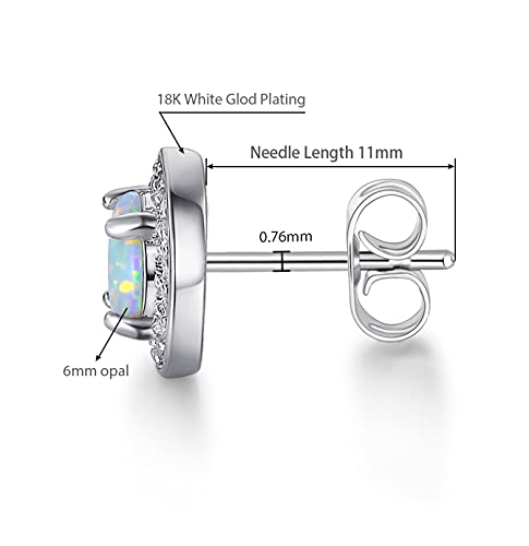 White Gold Plated Opal Stud Earrings For Women And Girl,Cubic Zirconia Halo Opal Jewelry For Women(Sparkly Round -Shape) #TOP1