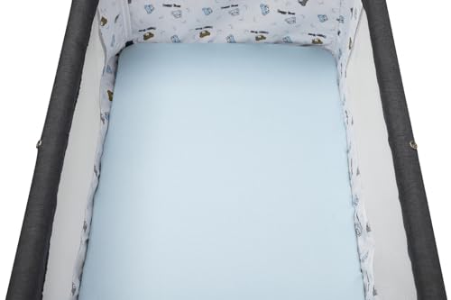Image of Stretchy Fitted Crib Sheets Set 2 Pack Portable Crib Mattress Topper for Baby Girl Boy,Ultra Soft Jersey Material, Light Blue & Car