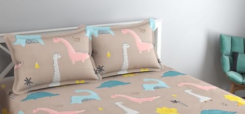 Image of Home Premium Cotton Flat Double Bedsheets with 2 Pillow Covers | Double Bed Breathable | Wrinklefree | Ultrasoft 210 tc Supersoft | 90 x 90 Inches|Cartoon Light Grey
