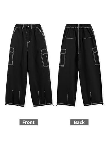 Image of Rolanko Girls Cargo Pants Wide Leg Streetwear Kids Pants with Pockets Trendy Jogger Trousers 4-14 Years