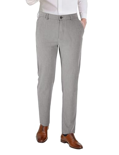 Plaid&Plain Mens Slim Fit Dress Pants Stretch Dress Pants 8101 L-Heather-Grey 28X30