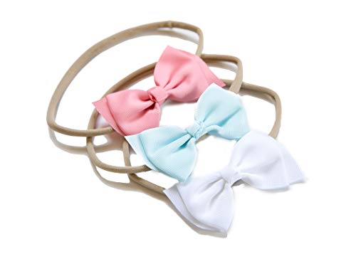 3 Baby Girl Hair Bows on Nylon Headbands | 4" Ribbon"Softs" Pack | By Scarlett Robin