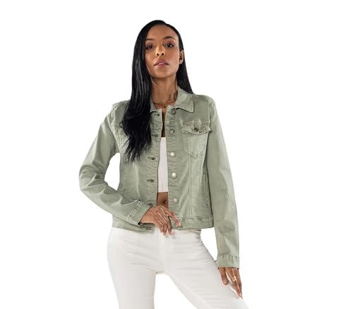 Nina Carter J212 Veste en jean slim pour femme - Veste mi-saison colorée avec col Kent et poches - … – Vignette