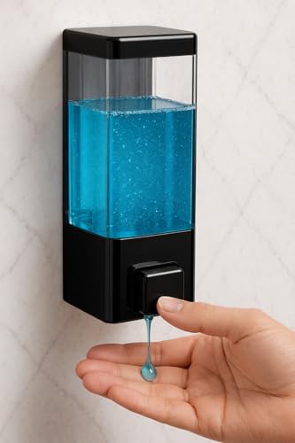 Image of Wall Mounted Liquid Soap Dispenser | Manual Handwash & Sanitizer Dispenser | Refillable Bathroom & Kitchen Soap Dispenser | Leak-Proof Push Button Design | Black