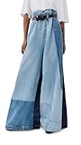 A.W.A.K.E. Mode Women's Wide Leg Denim Pants, Mid Blue, S-M