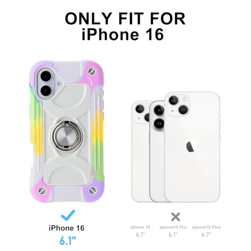 Image of MARKILL Compatible with iPhone Case with Ring Stand, Military Grade Drop Protection Full Body Rugged Heavy Duty Protective Durable Cover iPhone. (Rainbow White, iPhone 16 6.1 inch)