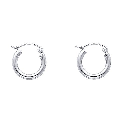 14k REAL White Gold 2mm Thickness Hinged Hoop Earrings (13 x 13 mm)