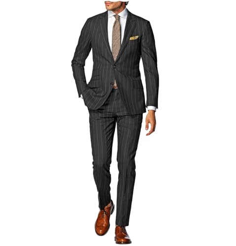 Men's Classic Stripe Suit 2 Piece Elegant Business Suit Notch Lapel Two Button Wedding Prom Tuxedo Jacket & Pants