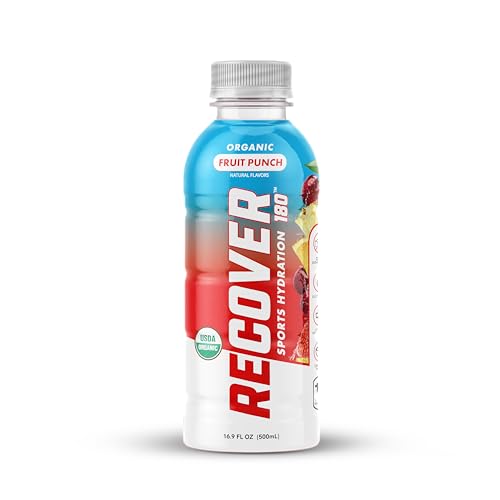 RECOVER 180 Organic Hydration Sports Drink, No Sugar Added, 15 Calorie Sports Beverage, Organic Flavors With Vitamins, Potassium-Packed Electrolytes (16.9 Fl Oz (Pack of 12), Fruit Punch)