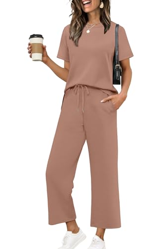 Image of XIEERDUO Women's Side Slit Lounge Sets 2026 Fashion 2 Piece Travel Outfits Cozy Loungewear Wide Leg Tracksuits S-3XL