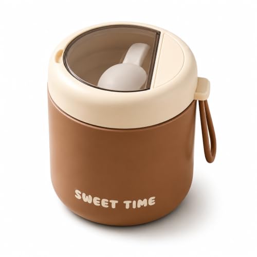 Image of Insulated Stainless Steel 1060ml Lunch Box with 350ml Tumbler | Leakproof Hot Cold Food Container | BPA-Free Cute Tiffin Box for Kids, School, Office, Travel, Picnic (Mocha Cream)