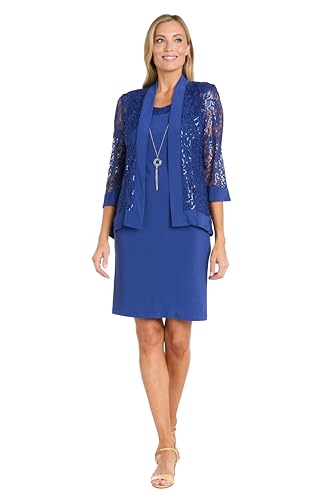 Image of R&M Richards Women's 2-Piece Knee Length Banded Hi-Lo Sequined Jacket Dress W /Detachable Necklace
