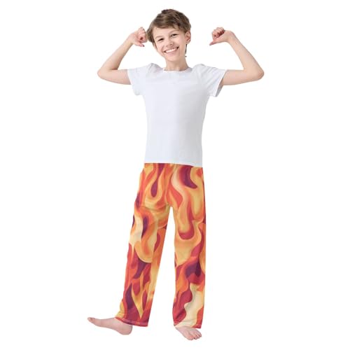 Boys' Pants Orange Blaze Fire Flame Long Bottoms Jogger Pants Elastic Waist Trousers with Pockets S-XL2