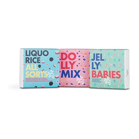 Josh & Jim’s Retro Sweet Box Trio Gift Pack, 3 x 125g | Dolly Mixtures, Jelly Babies & Liquorice All Sorts | Classic Retro Sweets Selection | Great Gift Bundle, Share with Friends Cover