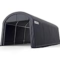 KING BIRD 10' x 20' Round Style Garage Shelter Anti-Snow Heavy Duty Storage Shelter Carport Portable Canopy Storage Shelter Shed for Boat, Patio Furniture and Lawn Mower-Dark Gray