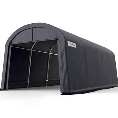 KING BIRD 10' x 20' Round Style Garage Shelter Anti-Snow Heavy Duty Storage Shelter Carport Portable Canopy Storage Shelter Shed for Boat, Patio Furniture and Lawn Mower-Dark Gray
