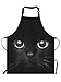 Moslion Tablier de chat noir avec tête de chat cool avec yeux lumineux, tablier noir réglable, pour homme et femme, convient pour la cuisine, la serveuse, le chef