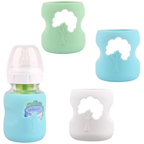 3 Pack Silicone Sleeves for Dr. Brown's Natural Glass Baby Bottles, Anti Breakage Baby Bottle Holder, Compatible Dr. Brown Wide-Neck Glass Baby Bottles 5 oz (White+Blue+Green) Cover