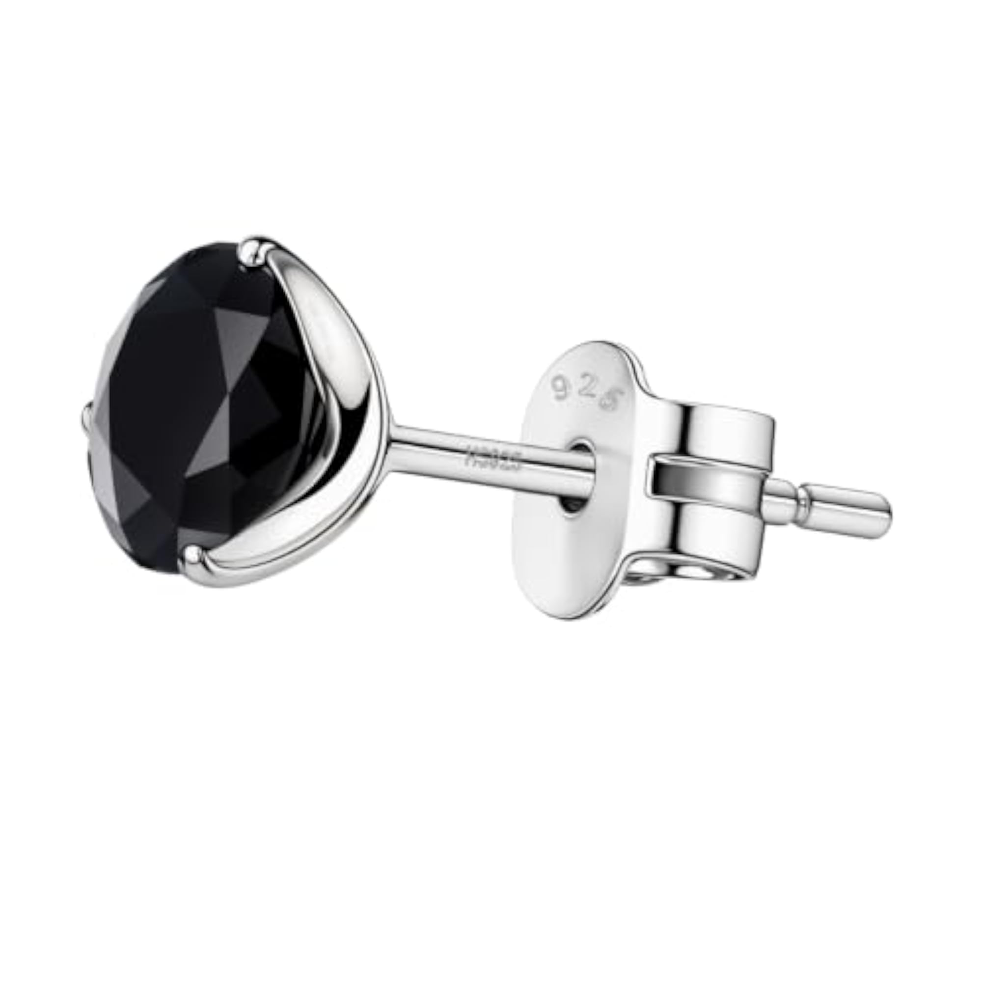 925 Silver Men's Sparkling Martini Black Solitaire Stud Earring