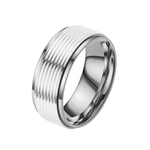 Anel Masculino Titânio Prata 8mm Frisado Premium Social (28/29)