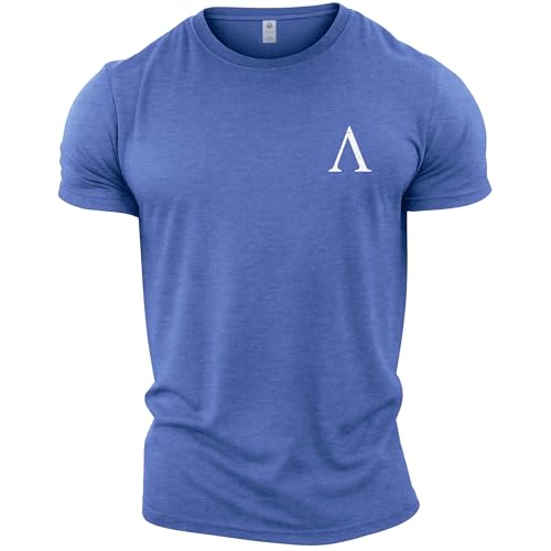GYMTIER Spartan Forged - Symbol Pocket - Men's Gym T-Shirt Bodybuilding Training Workout Lifting Top Clothing, Heather Royal Blue, XXL