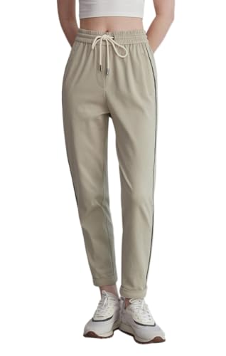 Pantalon de jogging femme à rayures latérales en coton peigné confortable taille élastique K2135W