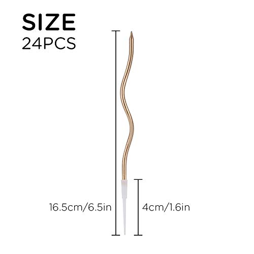 Luter 24pcs Metallic Birthday Candles in Holders Spiral Birthday Cake Candles Long Thin Cupcake Candles for Birthday Wedding Party Decoration (Champagne) - Thumbnail 2