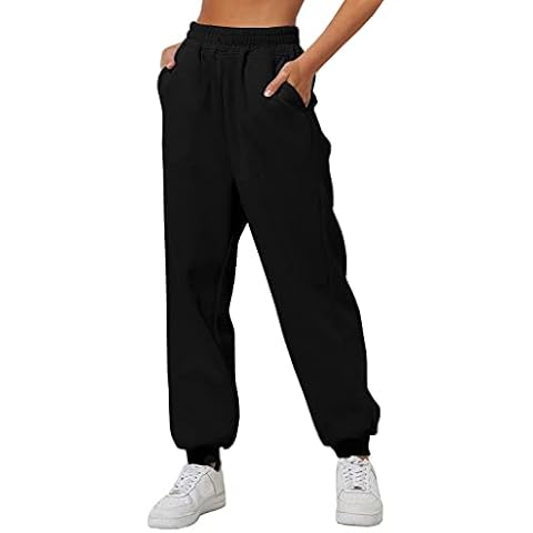 CROSS1946 Women's Plain Tracksuit Bottoms Baggy Joggers Pants with Pockets Tapered Leg Comfy Sweatpants Running Workout Casual Lounge Wear Black Cover
