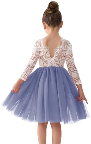 Image of 2Bunnies Girl Peony Lace Back A-Line Straight Tutu Tulle Party Flower Girl Dress