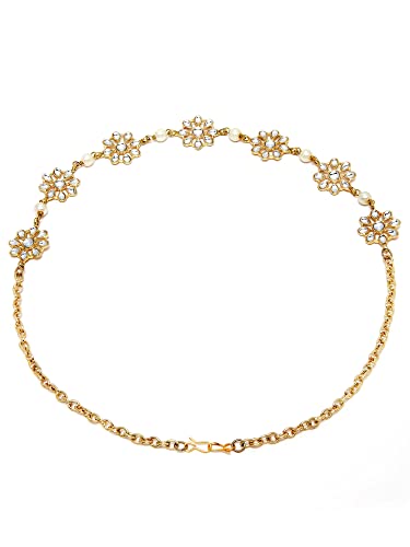 Karatcart Gold Plated Pearl Studded Floral Kundan Hairband for Women - Image 5