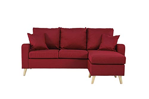 Divano Roma Furniture Middle Century Modern Linen Fabric Small Space Sectional Sofa with Reversible Chaise (Red) - Thumbnail 2