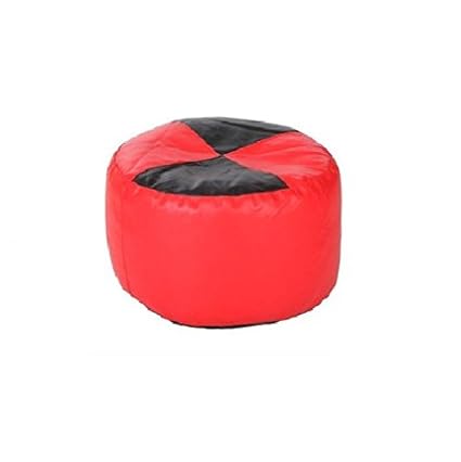 Sattva Round Footstool Cover (Without Beans) - Red with Brown Triangle Design