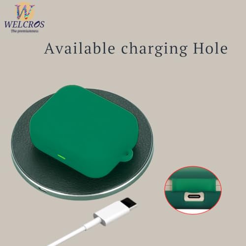 Image of WELCROS Soft Silicone Case Cover Compatible for Realme Buds Air 7 | 7 Pro (Green, with Keychain)