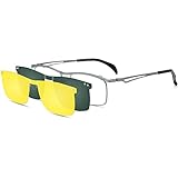 FONEX Pure Titanium Glasses Frame Men Square Magnet Clip On Eyeglasses with Polarized and Night Vision Lens (F85759 Silver with Green & Night Vision Lens)