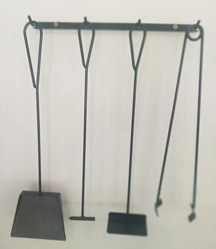 Kit para Manuseio de Lareira e Churrasqueira com Suporte de Parede 5 Peças em Ferro