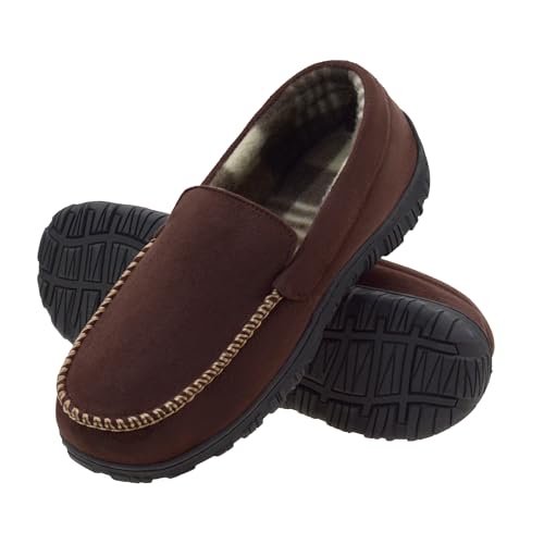 Image of Lulex Mens Slippers Moccasins for Mens Memory Foam House Slippers Indoor Outdoor House Shoes Coffee 11 M US