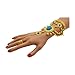 Women Cuff Bracelet Ethnic Fashion Gold Metal Hand Chain Connected Ring Turquoise Blue Beads