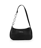 Medidas: 12.7 x 23 x 5.5 BOSANOVA Bolso de Hombro pequeño con Detalle Decorativo de Cadena en asa, Logo de Marca en la Parte Frontal. Cierre con Cremallera. Bolsillo Interior y Forro Textil. Negro U