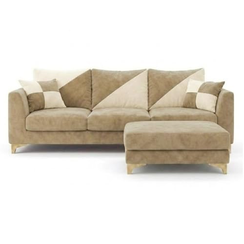 Image of Juliet 4 Seater L Shape Sofa Set with Movable Ottomans | Flexible Layout | Rich Velvet Suede Fabric | Silver Legs | Dual Tone Modern Sofa for Living Room (Beige-Cream)