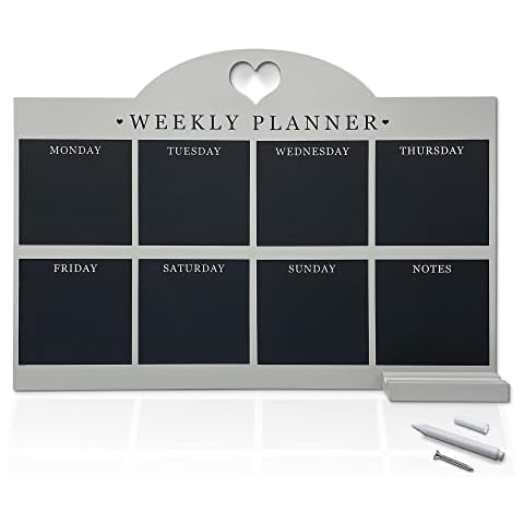 Empire Weekly Planner and Menu Board for Kitchen, Work Planner Blackboard, Wall Mounted Daily Planner with a Pen, To Do List, Dry Erase Meal Planner with White Cloth for Office and Home Cover