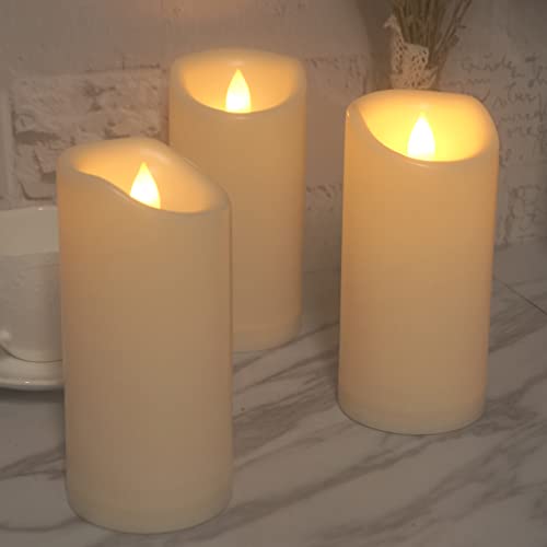 Image of CANDLE CHOICE Outdoor Battery-Operated Flameless Candles with Remote Timer Waterproof Flickering Plastic Electric LED Pillar Lights for Lantern Patio Garden Wedding Halloween Christmas 3 inchx7 inch 3 Pack